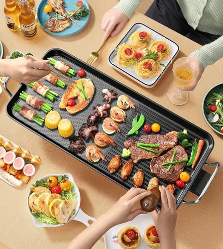 Vista 6 de Runruii Electric Griddles with kitchen tongs-Oversized Removable Cooking Plate 11X25.7 Inch Large Smokeless Indoor Grill Nonstick Plates 2 Cooking