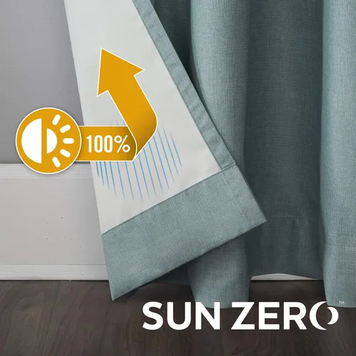 Vista 5 de Sun Zero Columbia - Paquete de 2 paneles de cortinas térmicas con ojales, 100 % opacas, ahorro de energía, 50 x 84 pulgadas, azul brumoso