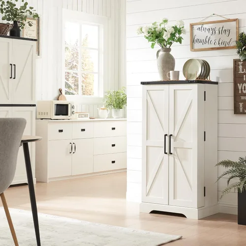 Vista 8 de ACCOHOHO - Despensa de cocina de 47 pulgadas, armario de almacenamiento rústico con puertas tipo granero, para organizar, estantes ajustables