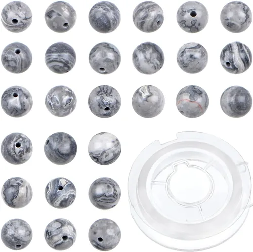 Vista 35 de Bymitel - 140 cuentas de cristal natural, piedras preciosas redondas energéticas y curativas sueltas con cordón elástico para hacer joyas, pulseras