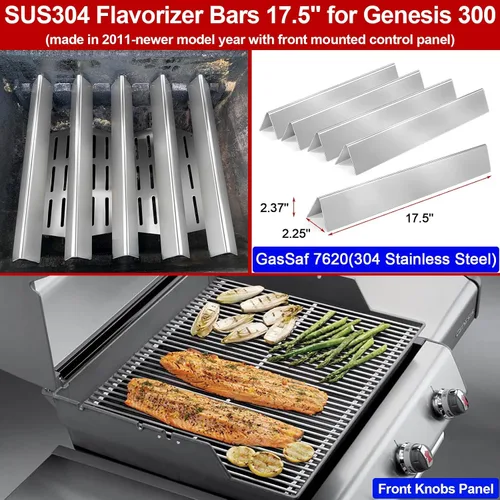 Vista 3 de GasSaf Barras aromatizantes de 17.5 pulgadas para Weber Genesis 300 E310 E20 E330, barras aromatizantes 7620 7621 para parrillas Weber Genesis 300