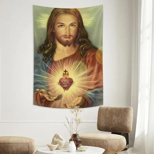 Vista 9 de Conank Tapiz de Jesús, arte de pared de Dios, tapices de Jesús, decoración de lienzo para sala de estar, dormitorio, decoración del hogar, 40 x 24