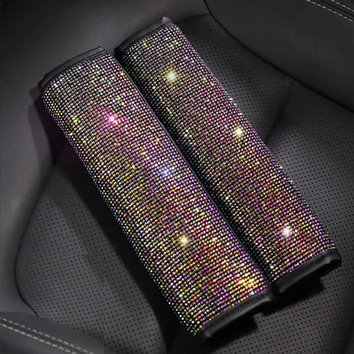 Vista 5 de 2 piezas de almohadillas para cinturón de seguridad con cristal brillante, fundas para cinturón de seguridad de coche con brillo, accesorios