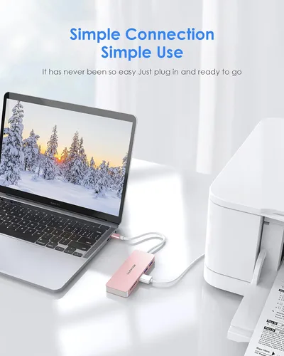 Vista 7 de LENTION Hub USB C con cable de 1 pie para soporte de laptop, adaptador multipuerto 5 en 1 con 3 USB 3.0 5 Gbps, lector de tarjetas TF/SD para iPhone