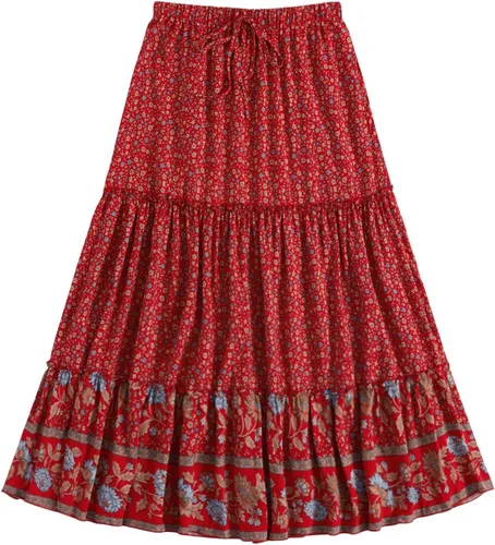 Vista 20 de Milumia Women Boho Vintage Floral Print Long Skirt Summer Tiered Maxi Skirt