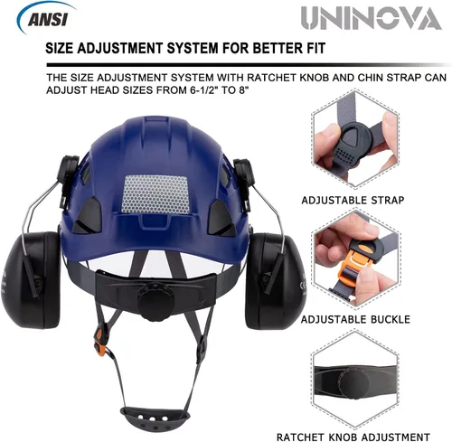 Vista 5 de UNINOVA Casco de protección para los oídos y visera ANSI Z89.1 con ventilación ABS forestal, arborista, árbol, construcción, construcción