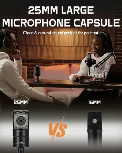 Vista 4 de ALABS Micrófono de condensador XLR, kit profesional de micrófono cardioide de grabación con diafragma de 25 mm para streaming, podcasting, canto