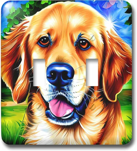 Vista 3 de 3dRose Attractive Golden Retriever dog face. Summer green grass and trees 2 plug outlet cover