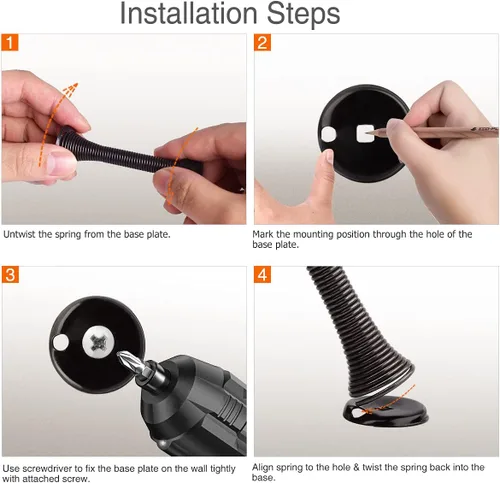 Vista 6 de Paquete de 18 topes de puerta de resorte negros - 3-1/4 pulgadas, topes de puerta de resorte flexibles con puntas de parachoques de goma negra