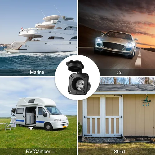 Vista 4 de Entrada con brida de 15 amperios, 125 V, enchufe de entrada de alimentación de orilla RV NEMA 5-15 con cubierta impermeable #2 poste de 3 cables