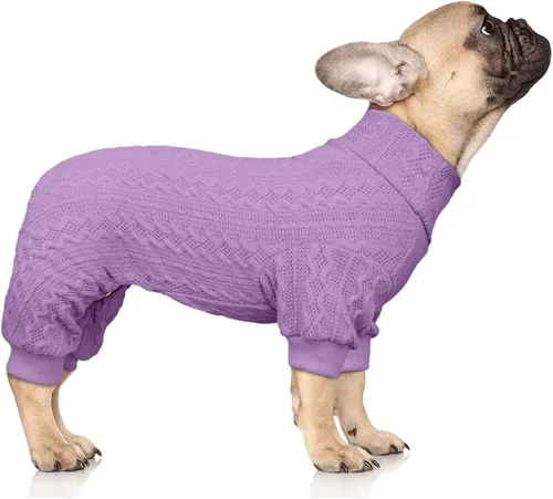 Vista 15 de Suéter de perro con cuello alto y tejido de punto, ropa para mascotas de color sólido, suéter para cachorros cálido, suéteres para perros pequeños
