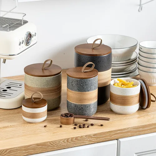 Vista 8 de Tarro pequeño de cerámica con tapa, contenedor de café, tarros de almacenamiento de alimentos para especias y azúcar, bolsa de té, contenedor