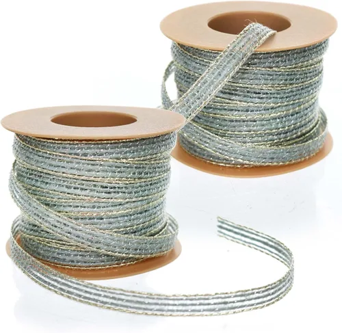 Artsy Crafts - Paquete de 2 rollos de cinta de arpillera de 1/4 pulgadas con bordes de purpurina, 10 yardas cada uno, cinta de tela de yute rústica