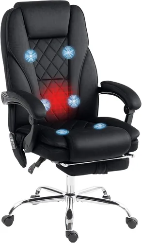 Vista 13 de Vinsetto Silla de oficina de masaje con reposapiés, silla ejecutiva de escritorio para computadora con 6 puntos de vibración y calor, respaldo