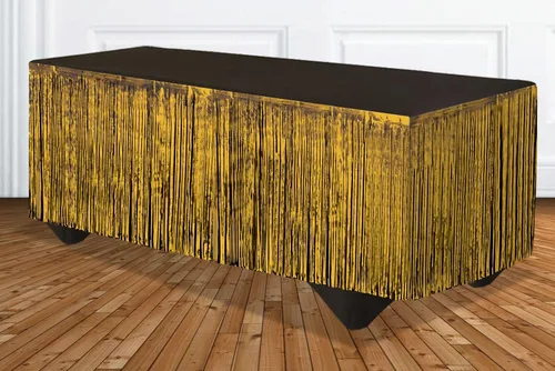 Vista 2 de Forum Novelties - Falda de mesa con flecos de oropel, 144 x 29 pulgadas, color dorado