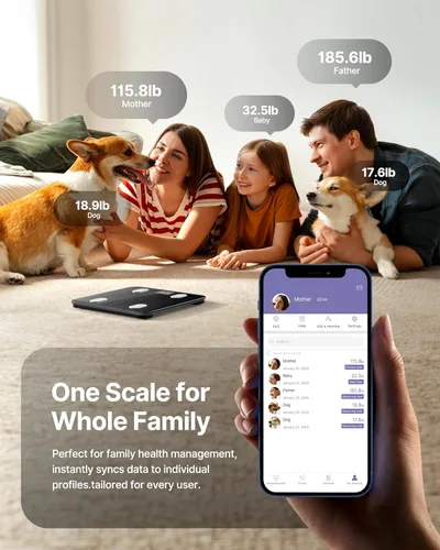 Vista 5 de FITINDEX Báscula inteligente para peso corporal, báscula con IMC, grasa corporal, masa muscular, digital, baño, pesaje, Bluetooth, monitor