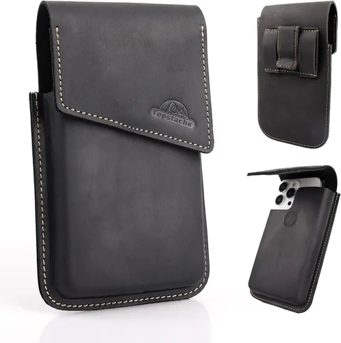 Topstache Funda de cuero para teléfono con clip para cinturón, funda de cuero grande para iPhone 17Pro, 17, 16Pro, 16, funda con tapa para teléfono