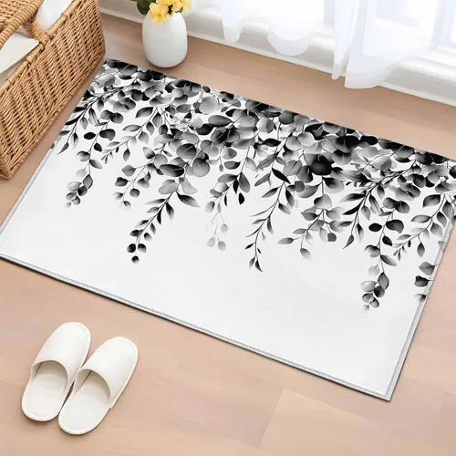 2x3 Door Mat, Grey Eucalyptus Non-Skid Rubber Backing Large Rectangle Rugs - Living Room Bedroom Home Office, Gradient Retro Watercolor Leaves
