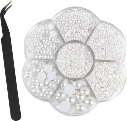 Vista 8 de CCINEE 5600 piezas de perlas de color marfil para manualidades, cuentas redondas de 0.079 pulgadas, cuentas redondas con parte trasera plana, brillo