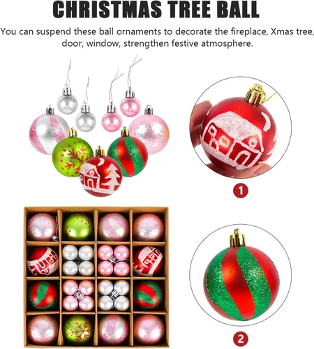 Vista 6 de LUOZZY 44 bolas colgantes para árbol de Navidad, adornos de bola de Navidad de plástico, colgante de bola de Navidad