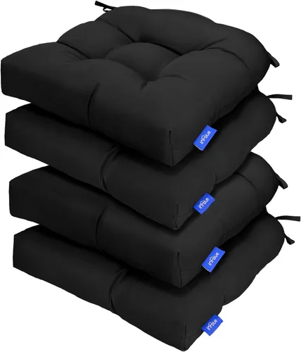 Vista 100 de Cojines de mimbre copetudos de 3 piezas para muebles de patio, cojines de mimbre para sillas de exterior con lazos, cojines de mimbre repelentes al