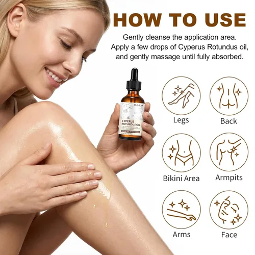 Vista 5 de Aceite de Cyperus Rotundus, Aceites Naturales de Cyperus para Depilación, Ciprés Suave y Eficaz para Reducir el Crecimiento del Vello Corporal