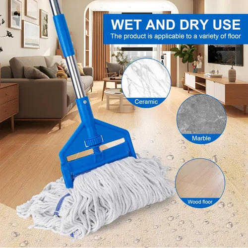 Vista 3 de KeFanta Trapeador comercial de 60 pulgadas con mango largo, trapeador de algodón de cuerda de extremo con bucle para limpieza del hogar, cocina
