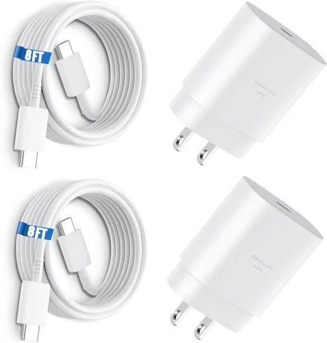 Vista 12 de Cargador súper rápido tipo C, bloque de cargador de pared rápido USB C de 25 W y cable de carga rápida súper largo de 8 pies para Samsung Galaxy