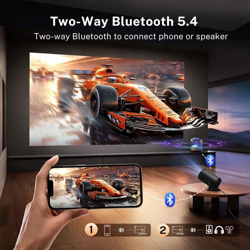 Vista 5 de [Aplicaciones integradas y actualizadas en 2025] Mini proyector con Wi-Fi 6 y Bluetooth 5.4, soporte 1080P 4K Full HD, Auto Keystone 360° Proyector