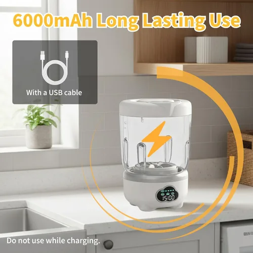 Vista 5 de Lavadora portátil, lavadora de ropa interior de 6000 mAh, mini lavadora inalámbrica de 1.6L, 3 modos de limpieza, diseño de almacenamiento integrado