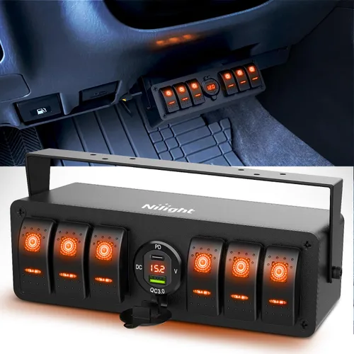 Vista 17 de Nilight Caja de interruptor basculante de 4 cuadrillas 12V SPST ON Off Interruptores de palanca PD tipo C y QC 3.0 USB Voltímetro Luz LED naranja