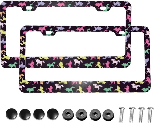 Vista 12 de Dujiea 2 marcos de matrícula de metal de aluminio con patrón de frutas con tapas de rosca, marco de placa de matrícula de 2 agujeros, soporte