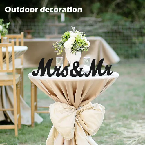 Vista 6 de Letrero de Sr. y Sra. para mesa de boda, letras de madera de Sr. y Sra., grandes artículos de decoración para fiesta de Sr. y Sra., letra de madera