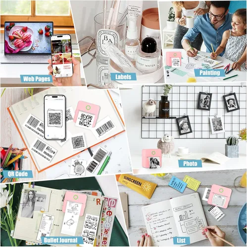 Vista 5 de Mini impresora Bluetooth de bolsillo, impresora térmica portátil con 10 rollos de papel para diarioálbum de recortes