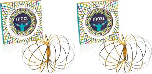 Mozi Pulsera geométrica de flujo mágico, fácil de usar, juguete en espiral 3D, pulsera giratoria para niños y adultos (negro y dorado) (paquete de 2)