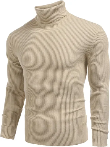 Vista 2 de COOFANDY - suéter de punto para hombre acanalado entallado y con cuello de tortuga