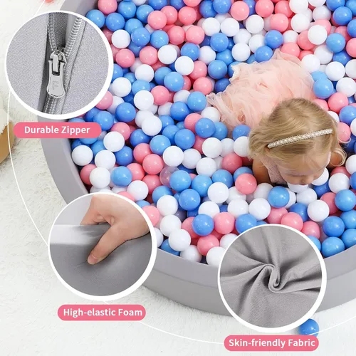 Vista 3 de Wilwolfer Piscina de bolas de espuma para bebés de Wilwolfer para niños pequeños: 47.2 x 13.8 pulgadas, piscina de bolas extra grande para niños