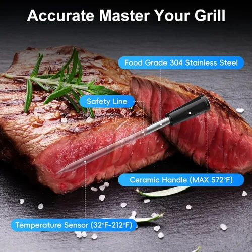 Vista 4 de Newise - Termómetro inalámbrico con Bluetooth para carne - 2 sondas y control por aplicación, regalos de Navidad y cumpleaños para hombres