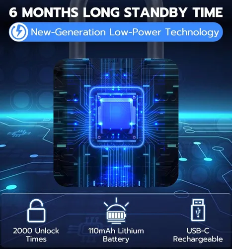 Vista 4 de Candado eLinkSmart para casillero de gimnasio con huella digital, candado biométrico sin llave, candado inteligente electrónico resistente a