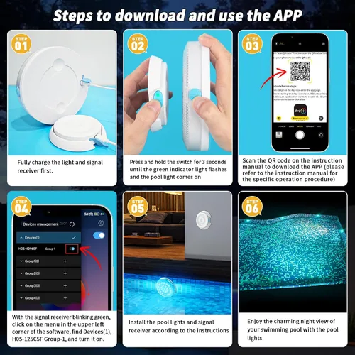 Vista 2 de Homly - Luces para piscina LED recargables sumergibles con control inalámbrico por APP, luces LED inteligentes subacuáticas impermeables