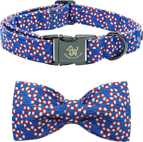 Vista 7 de Elegant little tail Independence - Collar patriótico para mascotas con pajarita para mascotas del 4 de julio de algodón suave para mascotas