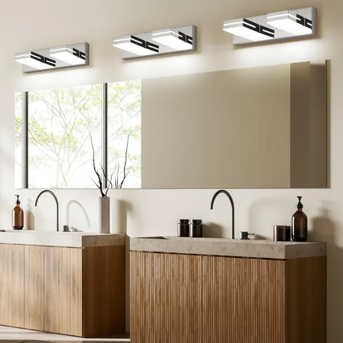 Vista 7 de SineRise - Lámpara LED para tocador de baño - Moderna lámpara de acrílico con acabado cromado para iluminación de pared sobre el espejo - 2 luces