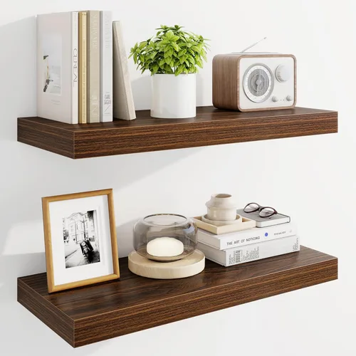 Vista 48 de Marsmiles Estantes flotantes de 32" para pared, estantes de madera con soportes invisibles, juego de 2, estante de pared de estilo rústico de granja