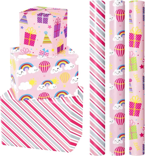 Vista 15 de WRAPAHOLIC Rollo de Papel de Regalo de Cumpleaños - Mini Rollo - 4 Rollos - 17 Pulgadas X 120 Pulgadas Por Rollo - Impresión Genial de Autos