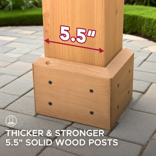 Vista 2 de SUNJOY Glorieta de madera con marco de cedro para exteriores, de 11 x 13 pies, con techo de acero de doble resistencia y techo duro de acero de alta