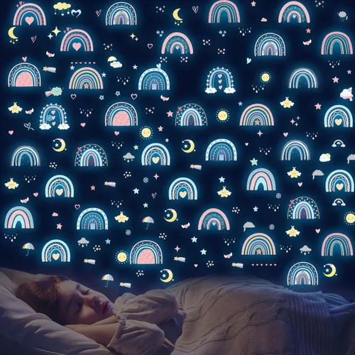 Vista 8 de Calcomanías de pared que brillan en la oscuridad - Adhesivos de mariposas luminosas, calcomanías autoadhesivas removibles coloridas para dormitorio