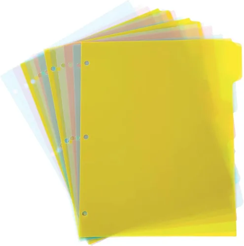 Seashell Divisores de carpetas de 3 anillos con 5 pestañas, 6 juegos de separadores de carpetas de plástico con 3 perforadores, tamaño carta,