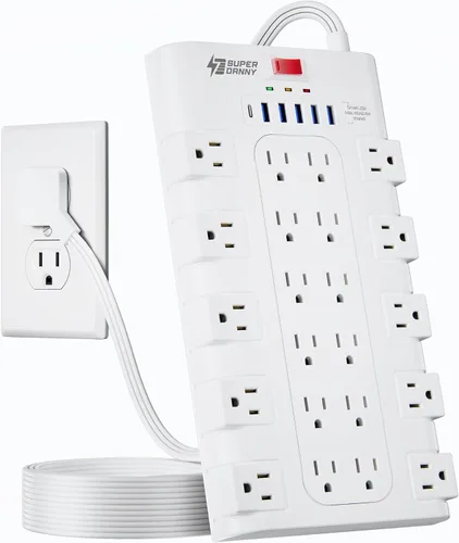 Vista 8 de Regleta de alimentación, SUPERDANNY - Protector contra sobretensiones con 22 tomas de corriente AC y 6 puertos de carga USB, 1875 W/15 A, 2100