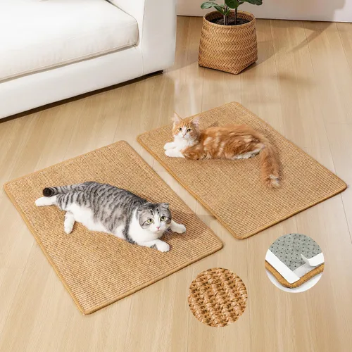 Vista 12 de Conlun Rascador de pared para gatos, alfombrilla rascador de sisal de doble Beige