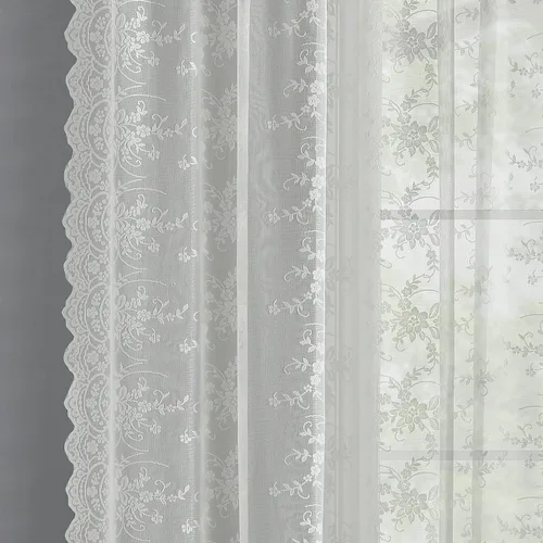 Vista 13 de Kotile - Cortinas de encaje beige de 45 pulgadas de largo para ventanas de cocina, 2 paneles, cortinas de encaje floral de vid traslúcidas